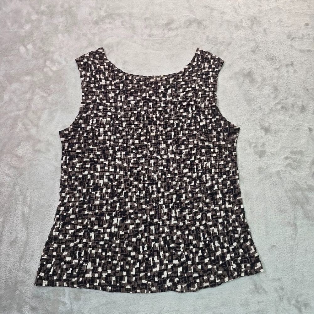 Casual Corner Women's Large Abstract Print Sleeveless Blouse Black Brown Cream